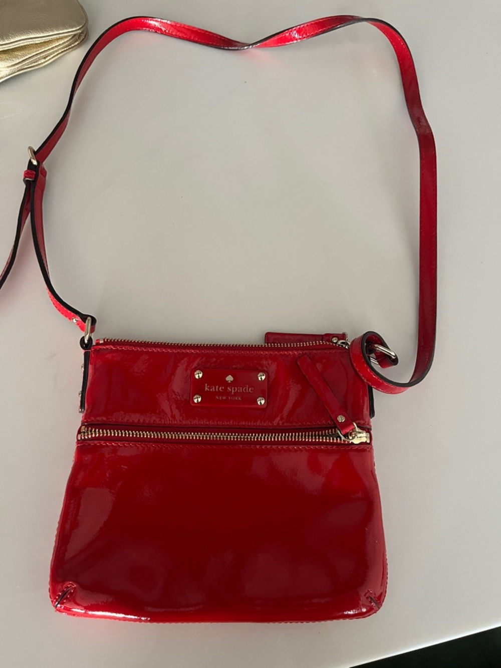 kate spade Red Patent Crossbody with Gold Accents